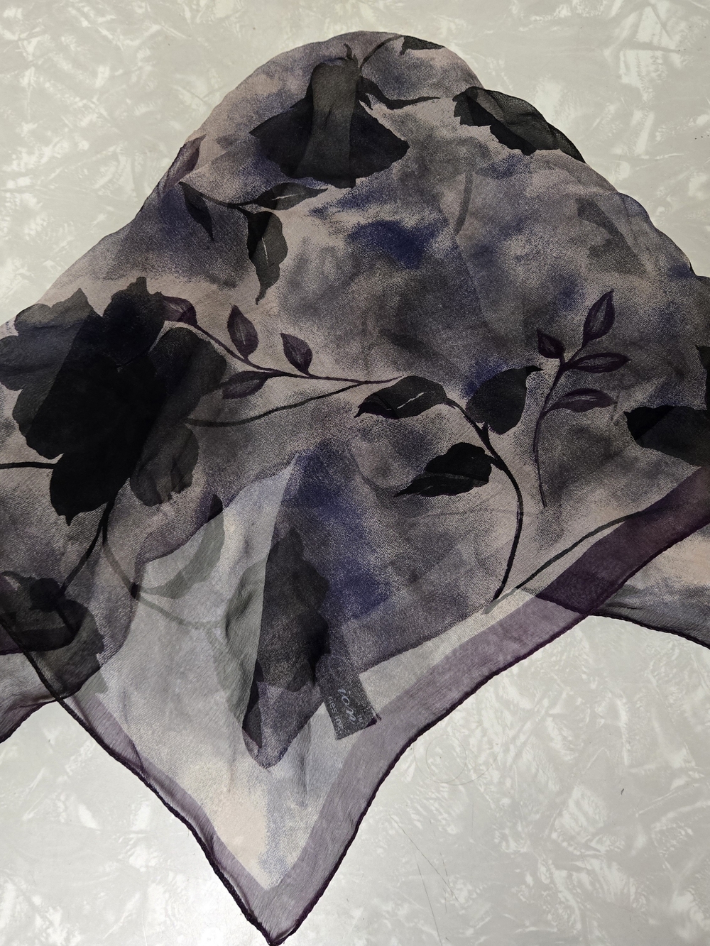 Cejon Sheer Floral Cejon Accessories Scarf in Purple and Black